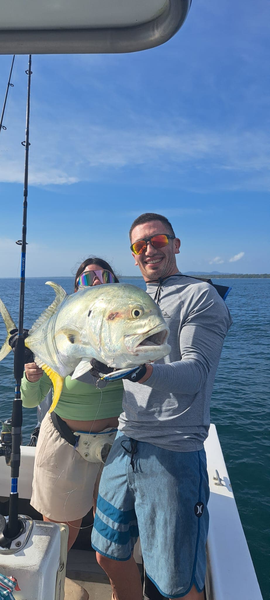 Couple with a trophy Jack Crevalle off Tortuguero